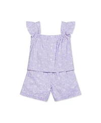 Hope & Henry Baby Girls Flutter Sleeve Faux Top Pull-On Linen Romper