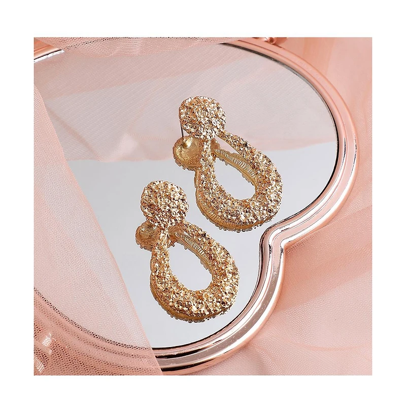 Sohi Women's Gold Textured Teardrop Earrings