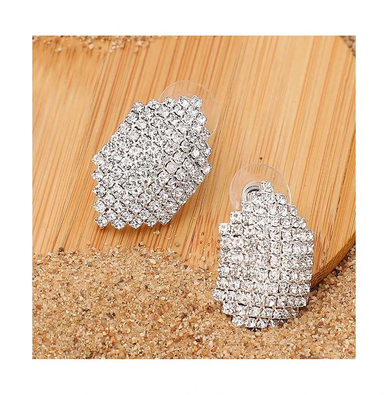 Sohi Women's Silver Embellished Hexagon Drop Earrings