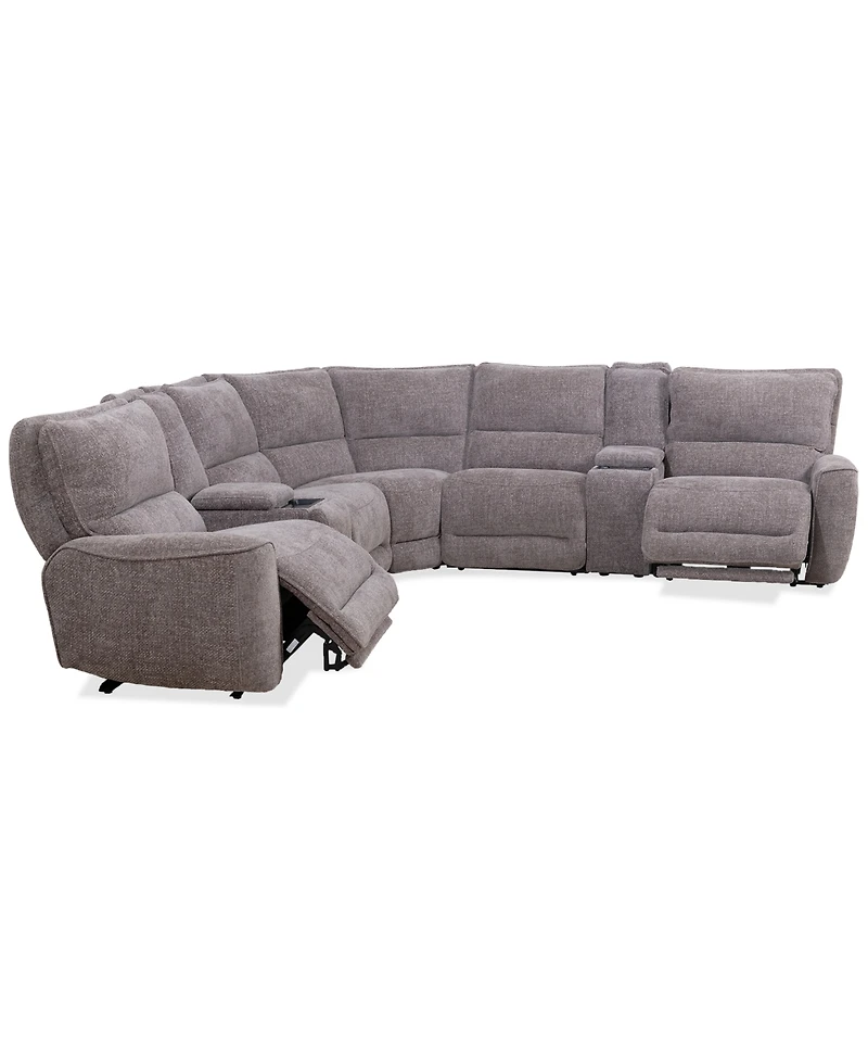 Closeout! Deklyn 129" 7-Pc. Zero Gravity Fabric Sectional with 2 Power Recliners & Consoles, Created for Macy's