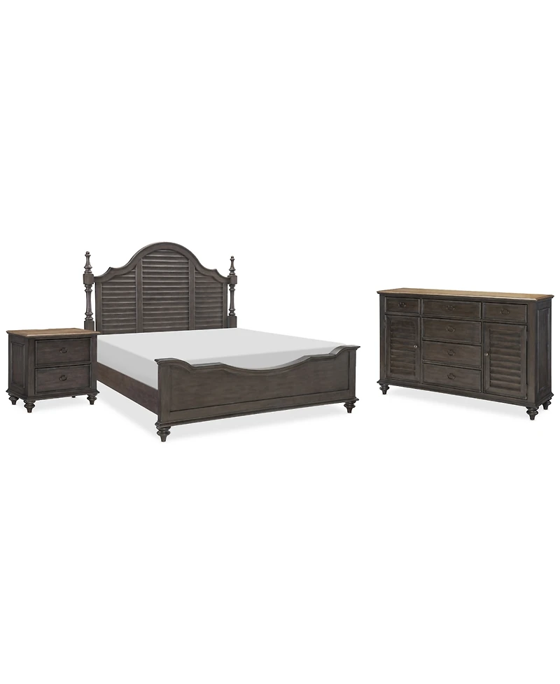 Mandeville 3pc Bedroom Set (Louvered California King Bed + Louvered Dresser -Drawer Nightstand