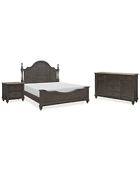 Mandeville 3pc Bedroom Set (Louvered California King Bed + Louvered Dresser -Drawer Nightstand