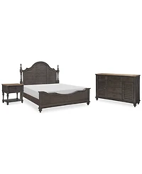 Mandeville 3pc Bedroom Set (Louvered California King Bed + Louvered Dresser 1-Drawer Nightstand)