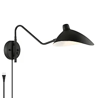 Colborne Modern Industrial Retro Swing Arm Wall Lamp Black Metal Hardwire Light Fixture Symmetrical Shade for Bedroom Bedside House Reading Living Roo