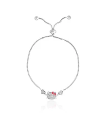 Sanrio Hello Kitty Women's Heart Lariat Bracelet, Silver-Plated and Pave Cubic Zirconia Bracelet Official License