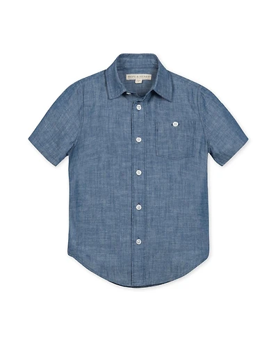 Hope & Henry Baby Boys Organic Short Sleeve Chambray Button Down Shirt