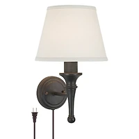 Regency Hill Braidy Farmhouse Rustic Wall Lamp Bronze Metal Plug-in 7" Light Fixture Ivory Empire Shade for Bedroom Bedside Reading Living Room H