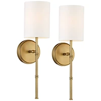 Abigale Modern Wall Light Sconces Set of 2 Brass Gold Metal Hardwired 5" Fixture White Fabric Shade for Bedroom Bathroom Vanity Living Room Home Hallw