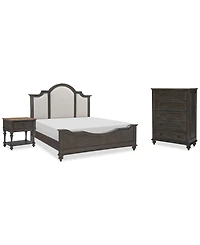 Mandeville 3pc Bedroom Set (Upholstered King Bed + Drawer Chest 1-Drawer Nightstand)