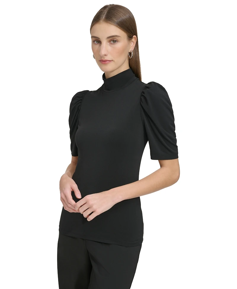 Dkny Petite Mock-Neck Puffed-Shoulder Top