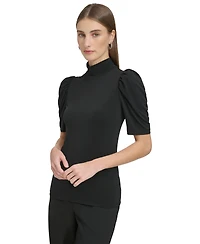 Dkny Petite Mock-Neck Puffed-Shoulder Top