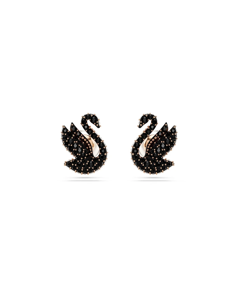 Swarovski Swan, Black, Rose Gold-Tone Iconic Swan Stud Earrings