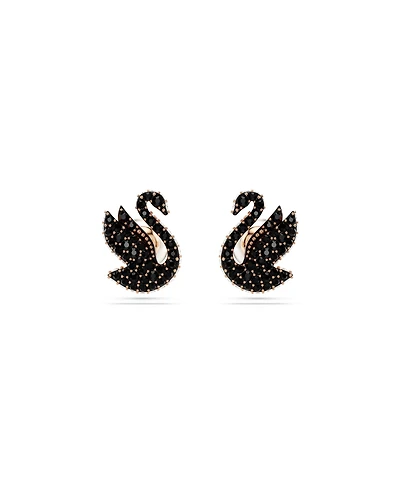 Swarovski Swan, Black, Rose Gold-Tone Iconic Swan Stud Earrings