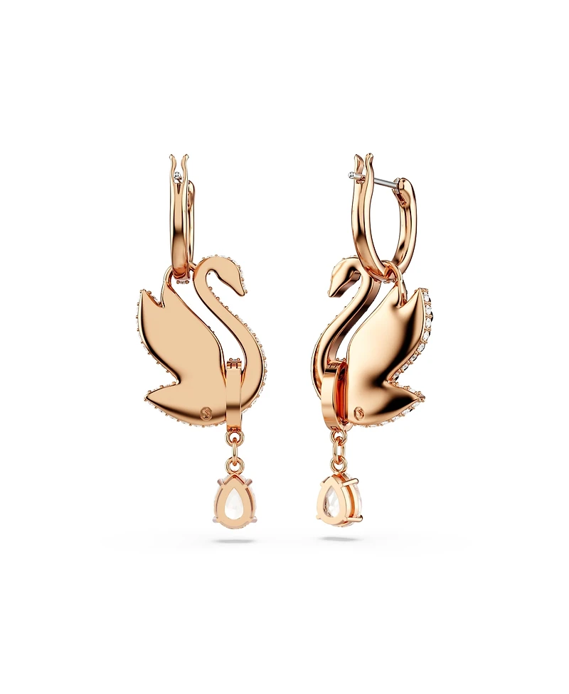 Swarovski Swan, Black, Rose Gold-Tone Iconic Swan Drop Earrings