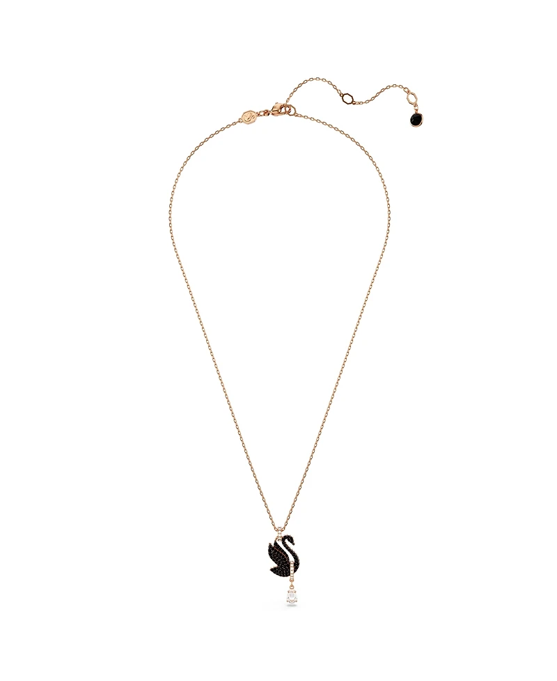 Swarovski Swan, Black, Rose Gold-Tone Iconic Swan Pendant Necklace