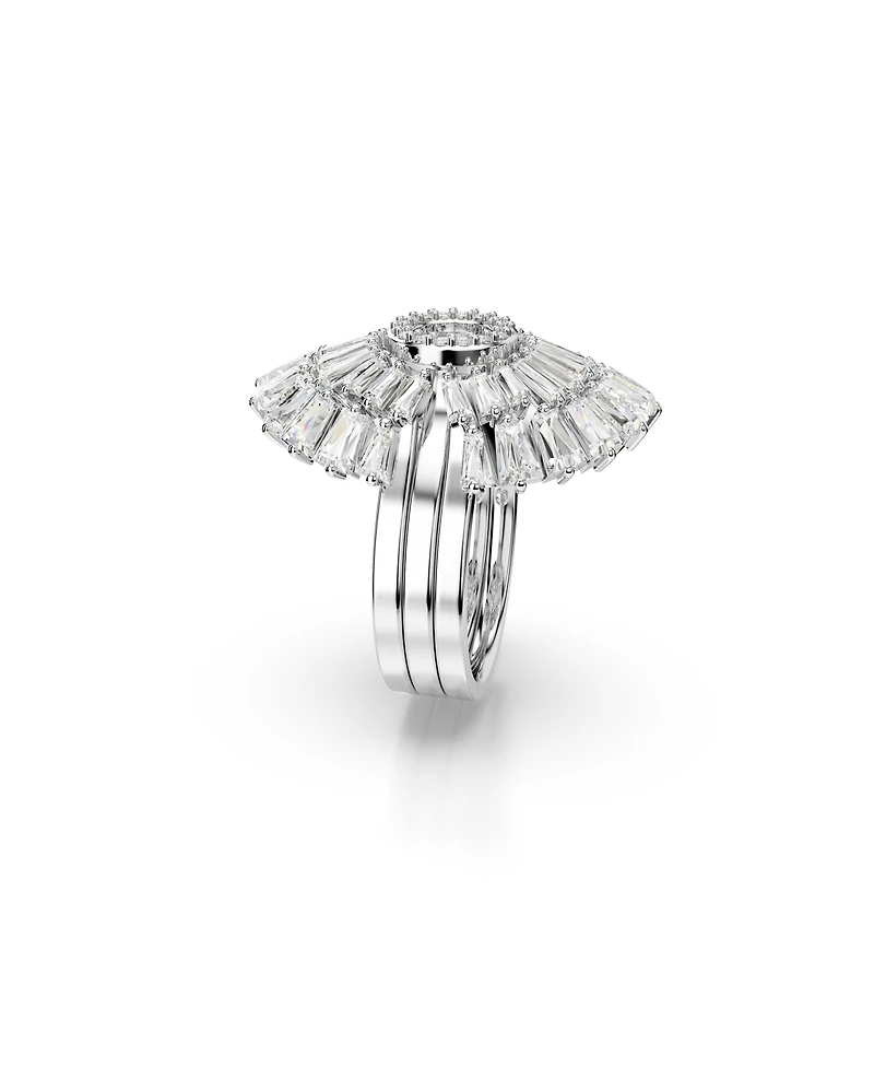 Swarovski Mixed Cuts, Shell, White, Rhodium Plated Idyllia Ring Set, 3 Piece