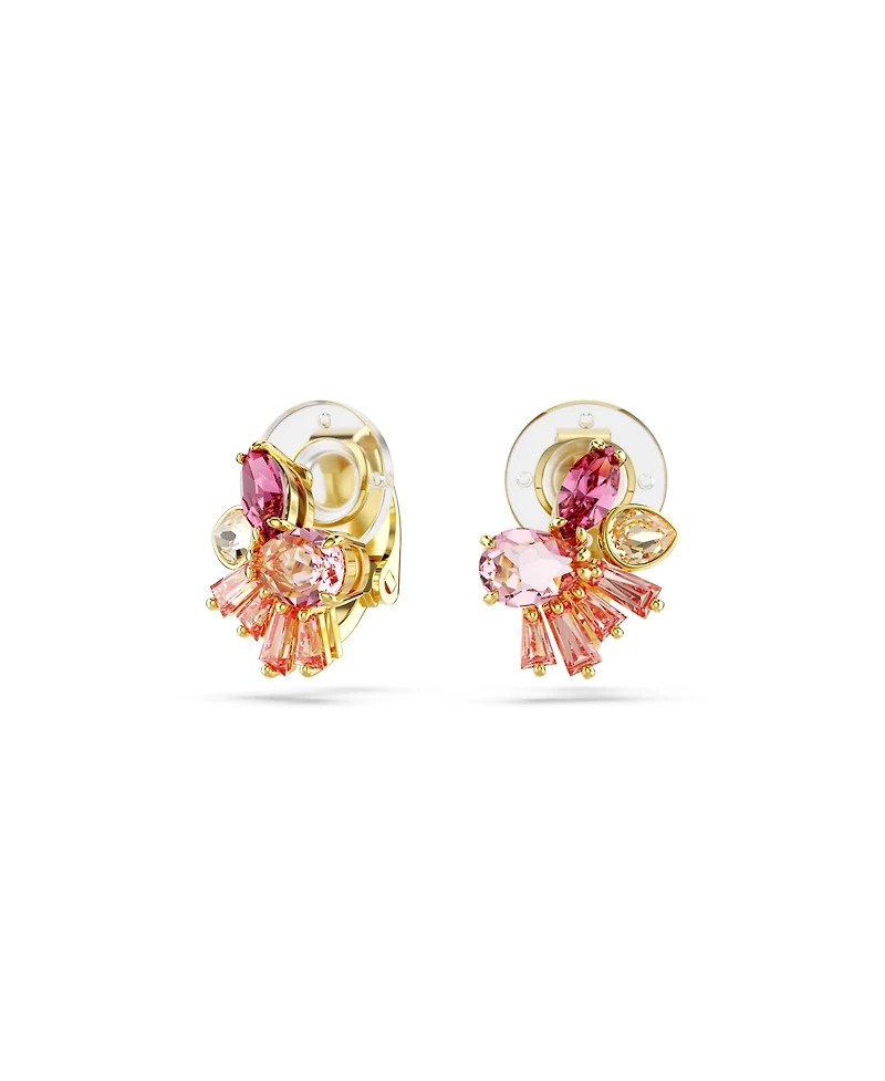 Swarovski Mixed Cuts, Flower, Pink, Gold-Tone Gema Clip-On Earrings