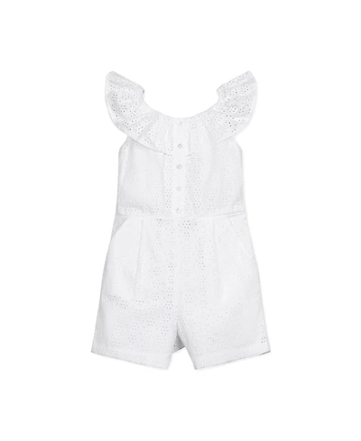 Hope & Henry Girls' Ruffle Collar Button Front Eyelet Romper, Toddler