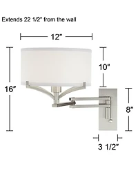 Possini Euro Design Tremont Modern Swing Arm Wall Lamp Brushed Nickel Metal Plug-in Light Fixture White Drum Shade for Bedroom Bedside Living Room