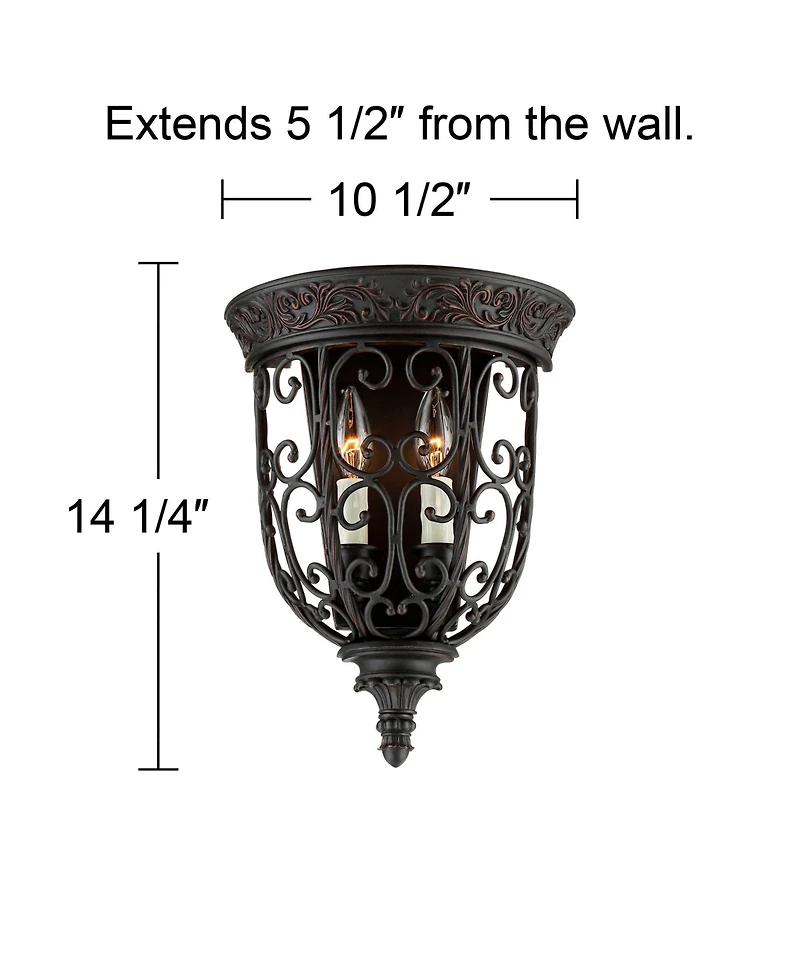 Franklin Iron Works French Scroll Rustic Wall Light Sconce Rubbed Bronze Hardwire 10 1/2" Fixture for Bedroom Bathroom Vanity Reading Living Room
