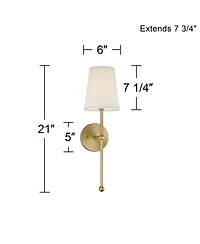 Elena Modern Wall Sconce Lighting Warm Brass Gold Metal Hardwired 21" High Fixture Cream Linen Shade Decor for Bedroom Bedside Living Room Home H