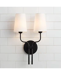 Melody Modern Wall Sconce Lighting Sconce Black Hardwired 19 1/2" High 2-Light Fixture White Linen Shade for Bedroom Bedside Living Room Home Hallway