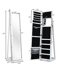 Mirrored Jewelry Cabinet Lockable Standing Storage Organizer W/ Shelf