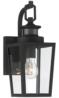 Possini Euro Design Ackerly Modern Outdoor Wall Light Fixture Textured Black Dusk to Dawn Motion Sensor 14" Clear Glass for Post Exterior Barn De