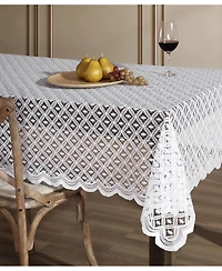 Hlc.me Alona Lace Fabric Table Cloth for Round Tables, Wrinkle Resistant Tablecloth, Patterned Scalloped