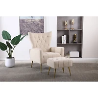 Simplie Fun Modern Accent Chair with Ottoman, Comfy Armchair for Living Room, Bedroom, Apartment, Office (Beige)