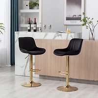 Streamdale Furniture Chrome Footrest And Base Swivel Height Adjustable Mechanical Lifting Velvet + Golden Leg
