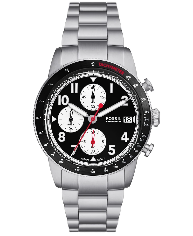 Fossil Men's Sport Tourer Chronograph Silver-Tone Stainless Steel Watch 42mm