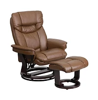 Multi-Position Recliner Chair & Curved Ottoman With Swivel Wood Base