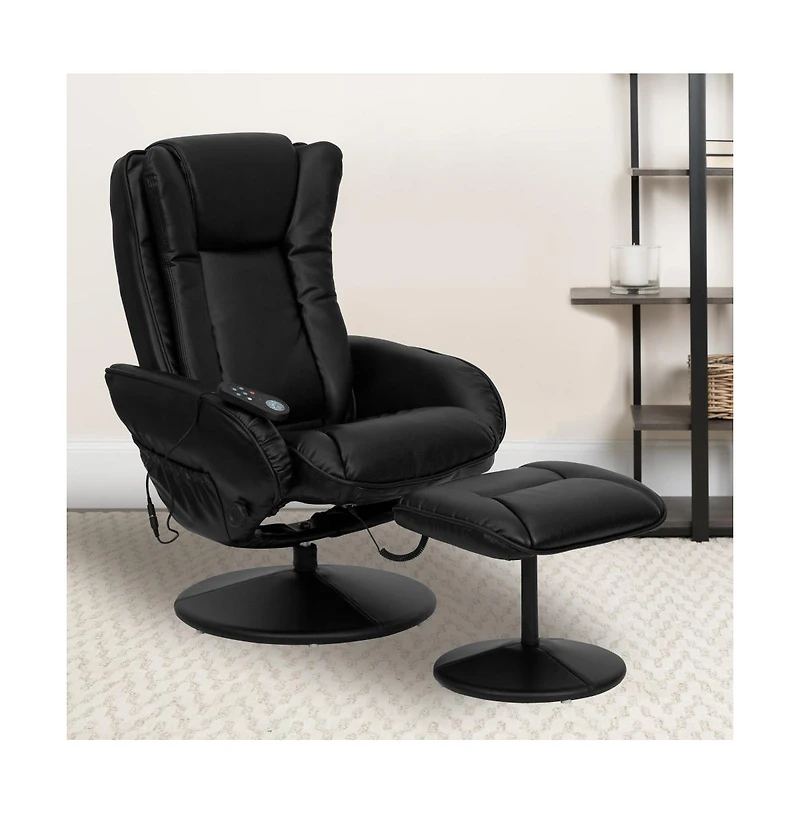 Massaging Multi-Position Plush Recliner Chair With Side Pocket And Ottoman