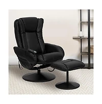 Massaging Multi-Position Plush Recliner Chair With Side Pocket And Ottoman