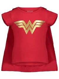 Dc Comics Justice League Wonder Woman Costume T-Shirt Tulle Skirt Headband and Cape 4 Piece Set