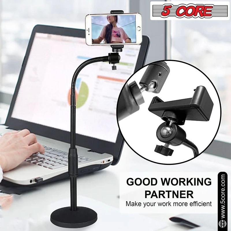 5 Core Cell Phone Stand Adjustable Height & Angle Gooseneck Stand for Desk Flexible Arm - Rbs Mob