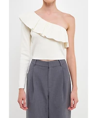 Women's One Shoulder Top With Ruffle