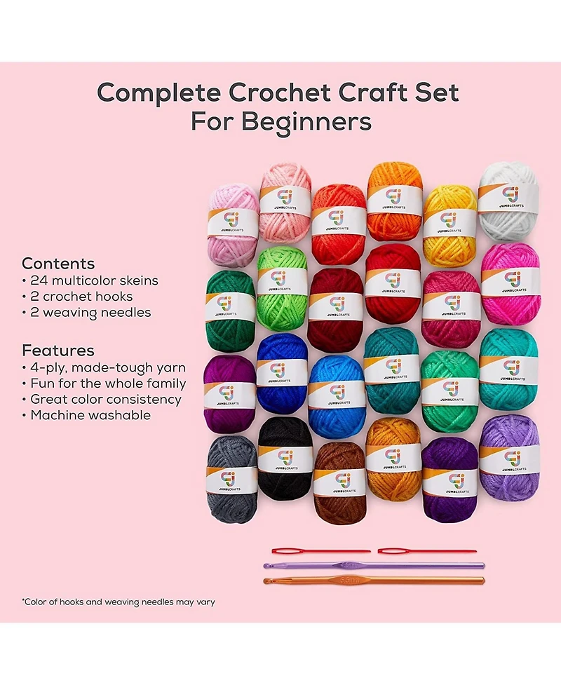 JumblCrafts 24 Piece Yarn Crochet Kit & Knitting Set w/Crochet Accessories