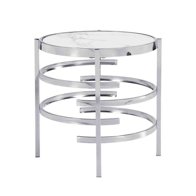 Sintered Stone Top End Table: Modern Chrome Design