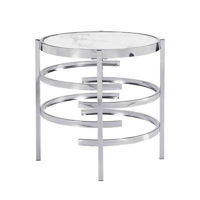 Sintered Stone Top End Table: Modern Chrome Design