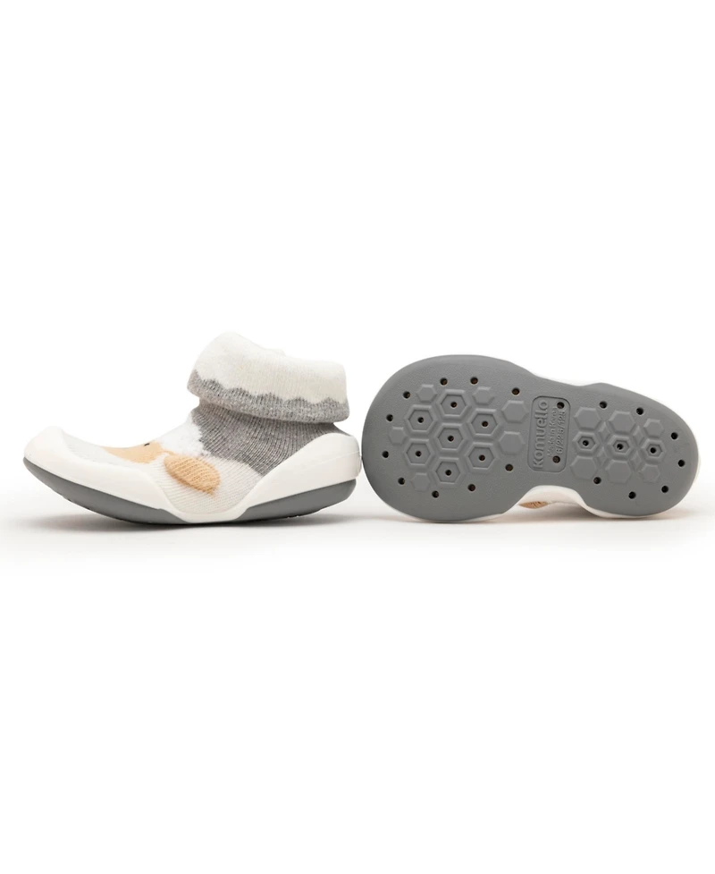 Komuello's Baby Girl Boy First Walk Sock Shoes Little Lamb - Heather Grey