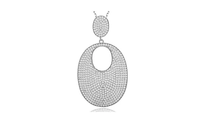 Suzy Levian New York Suzy Levian Sterling Silver Cubic Zirconia Pave Open Oval Large Disk Pendant Necklace