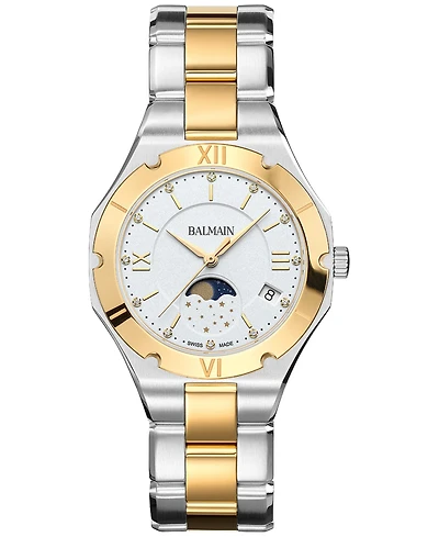 Balmain Women's Swiss Be Balmain Moonphase Diamond (1/20 ct. t.w.) Two-Tone Stainless Steel Bracelet Watch 33mm