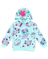 Gabby's Dollhouse Toddler Girls Dreamworks Gabbys Pandy Paws Cakey Cat MerCat Fleece Pullover Hoodie Toddler|Child