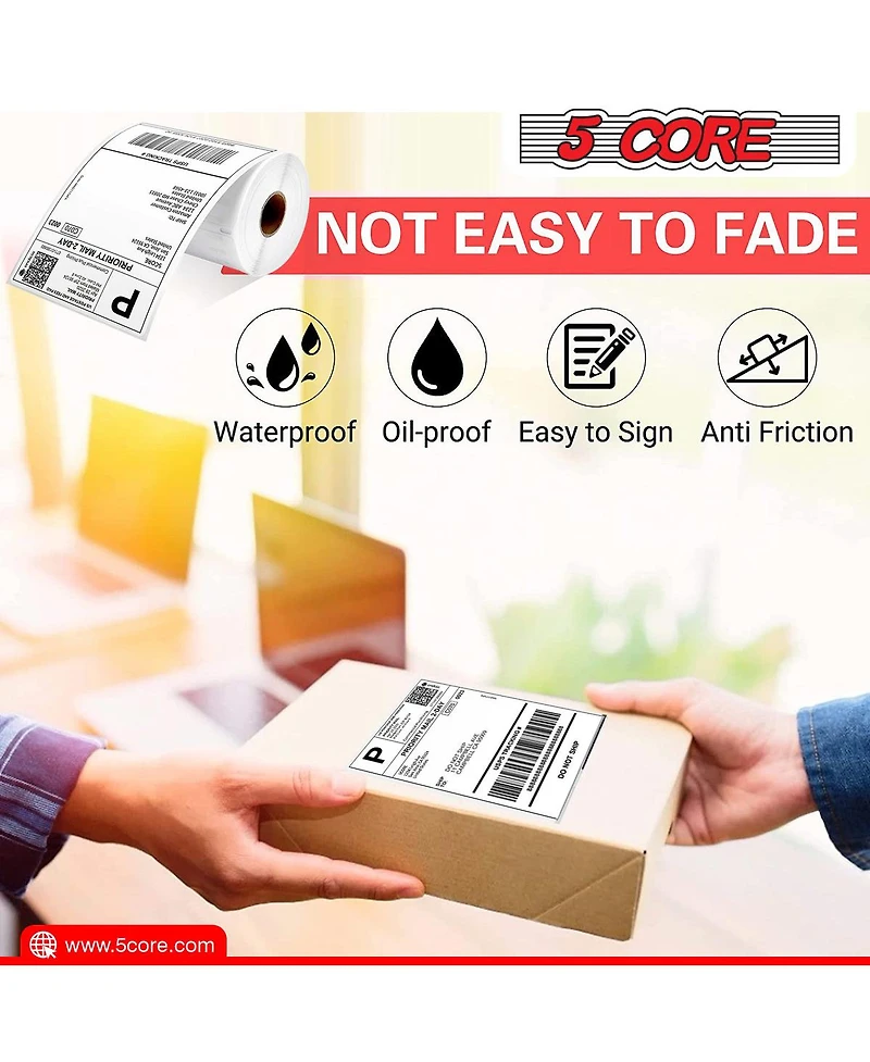 5 Core Shipping Label Printer 4 Pack 4 x 6 Inch Direct Thermal Labels for Organizing Commercial Use Label Printer Stickers -Dtl 4PK