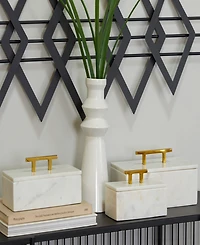 Rosemary Lane Real Marble Box with Gold-Tone Handle Set of 3 - 12", 10", 8" W