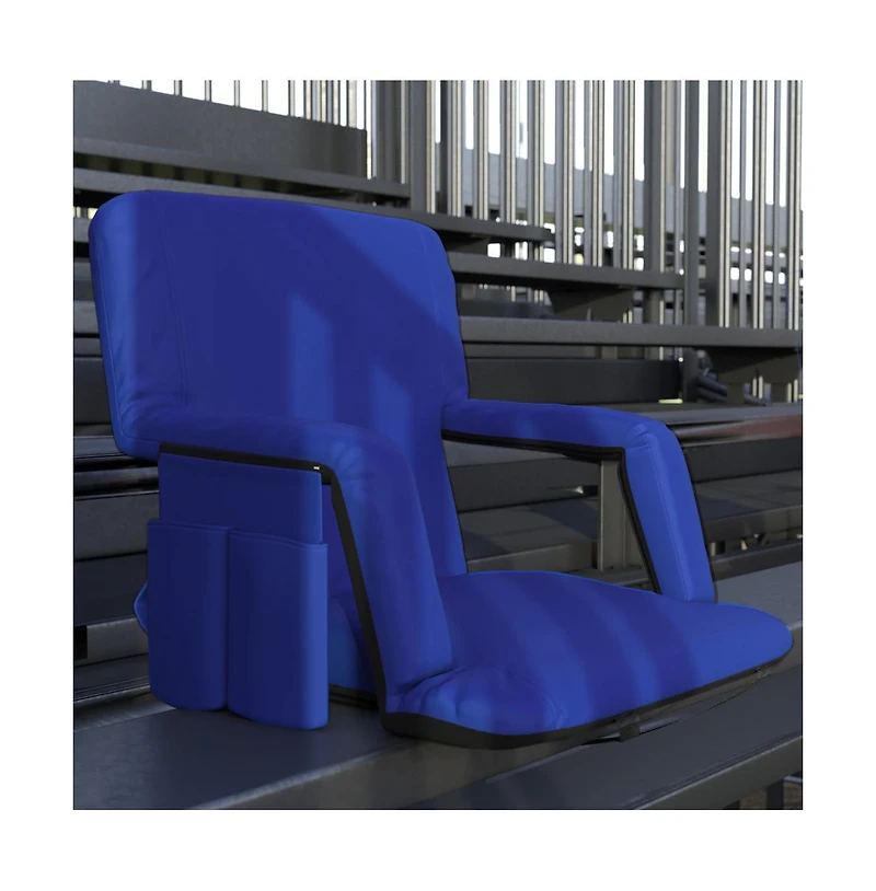 Portable Stadium Chair With Armrests, Reclining Padded Back & Seat, Lightweight Metal Frame Backpack Straps, Storage Pockets