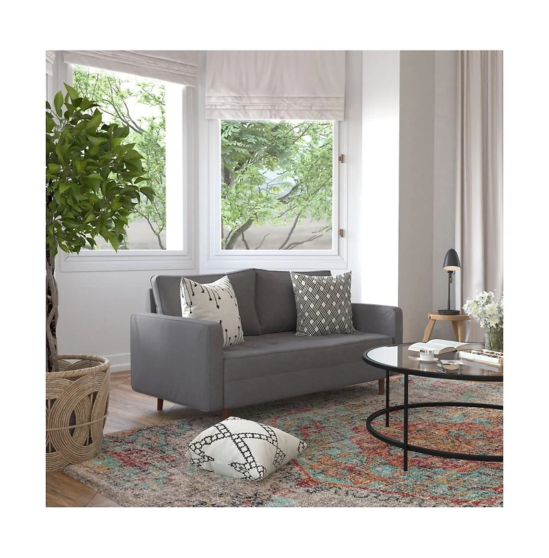 Holden Upholstered Mid-Century Modern Pocket Spring Loveseat With Wooden Legs And Removable Back Cushions