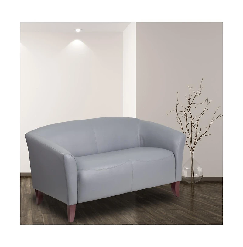 Leathersoft Reception/Living Room Loveseat With Cherry Wood Feet